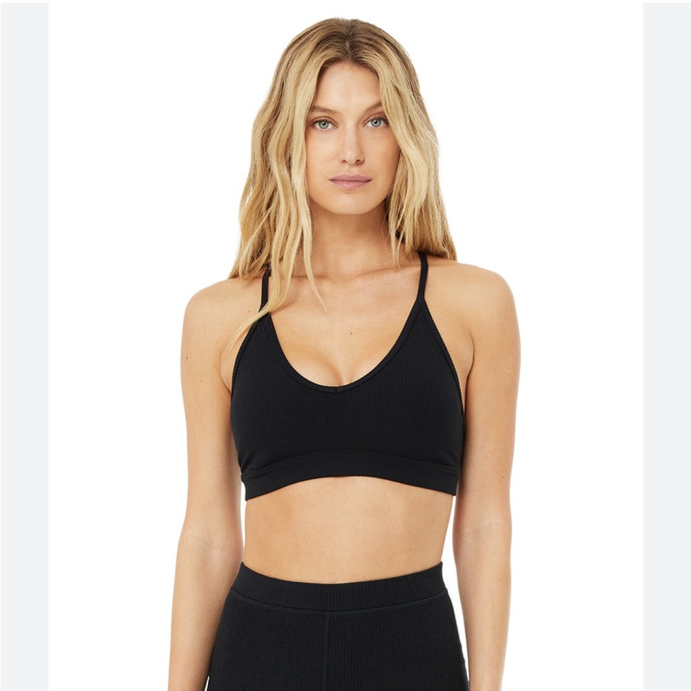 NWT Alo Yoga Ribbed Blissful Sports Bra in Black Small